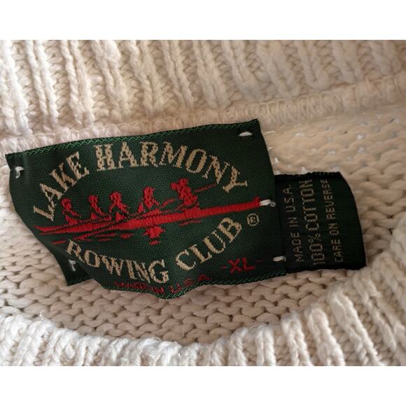 Vintage Lake Harmony Rowing Club Men’s White Fisherman’s Sweater XL Made In USA - Picture 9 of 9